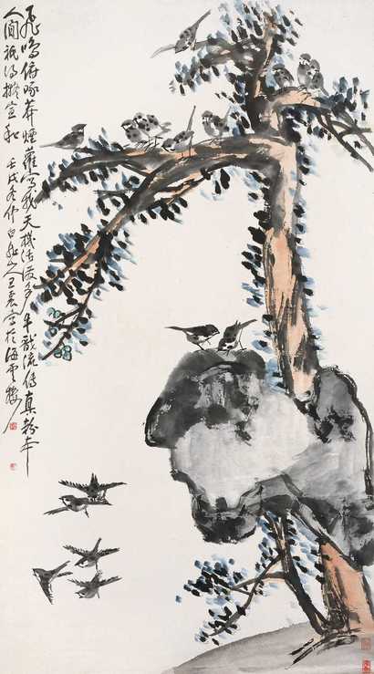 王震 1922年作 花鸟 立轴